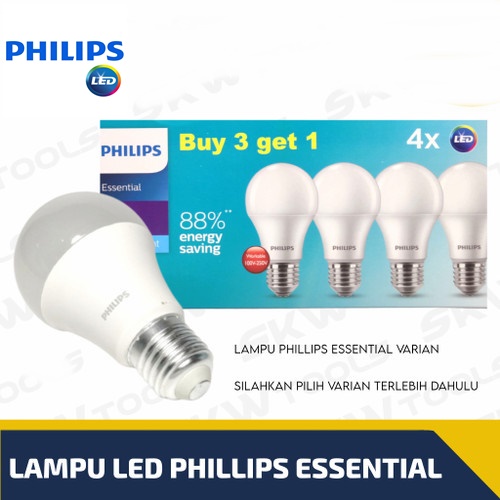 PAKET BELI 3 GRATIS 1 - PHILIPS BOLA LAMPU LED ESSENTIAL MULTIPACK - WARNA PUTIH