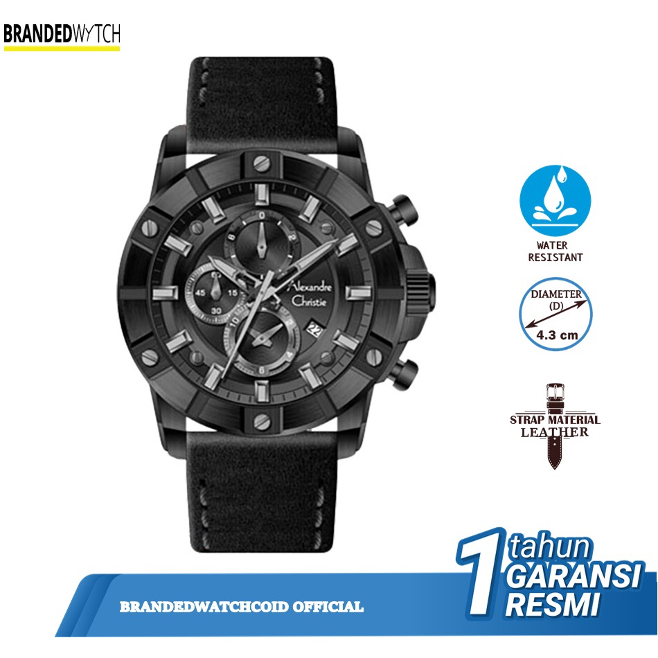 Jam Tangan Alexandre Christie Original Pria Tali Kulit AC 6609 Diameter 4,3 cm