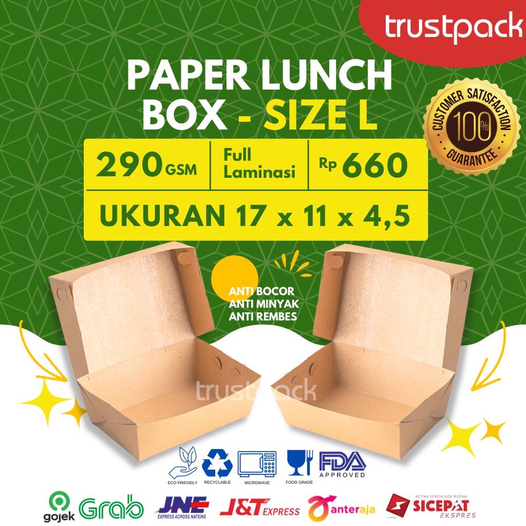 PAPER LUNCH BOX KRAFT FULL LAMINASI SIZE L EKONOMIS MURAH KOTAK NASI -