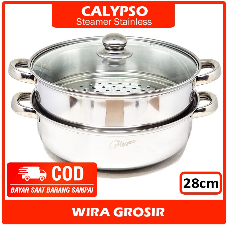 Calypso Panci Steamer + Tutup Stainless 2 Tingkat 28cm | Kukusan Induksi Dandang Stenlis Steel | Pan