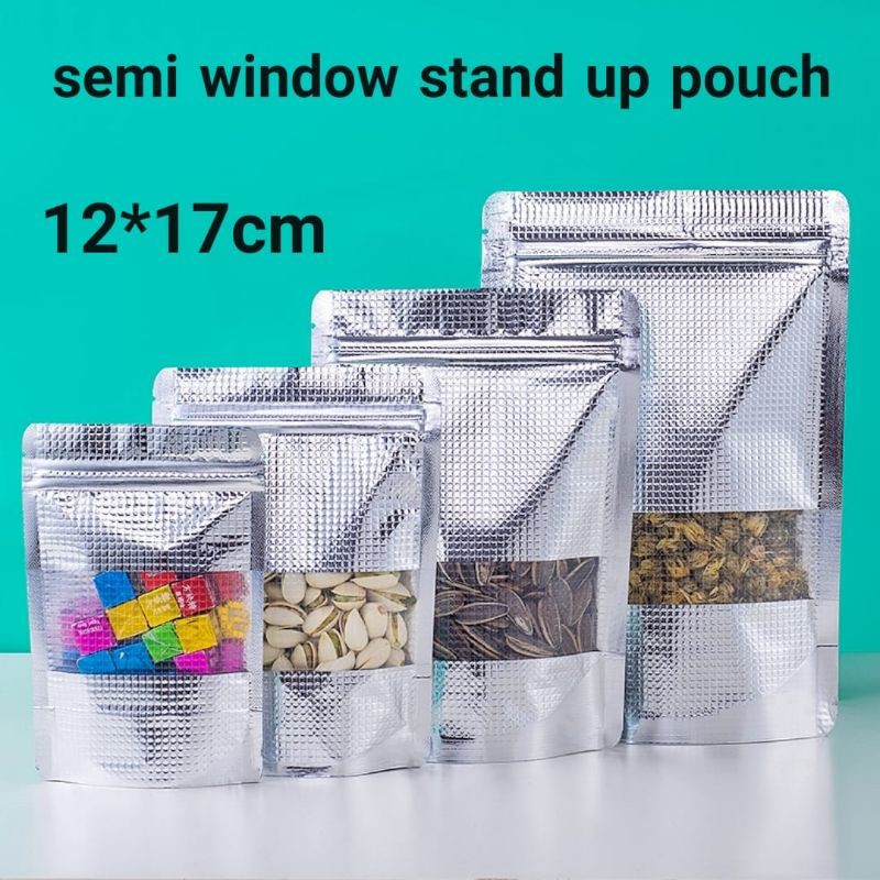 10pcs SILVER STANDING POUCH SEMI WINDOW  FOOD MEWAH