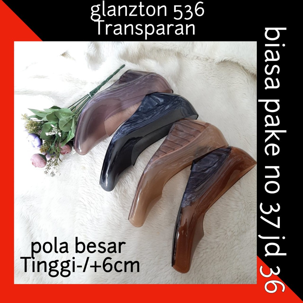 Sepatu Kerja Wedges 6cm Transparan 536 Jelly Shoes Wanita Merk Glanzton