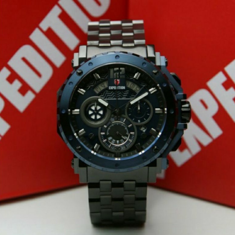 SALE Jam Tangan Pria Expedition EXP E 6402 E6402 6402M E6402M Navy Blue Black STEEL Original 48mm