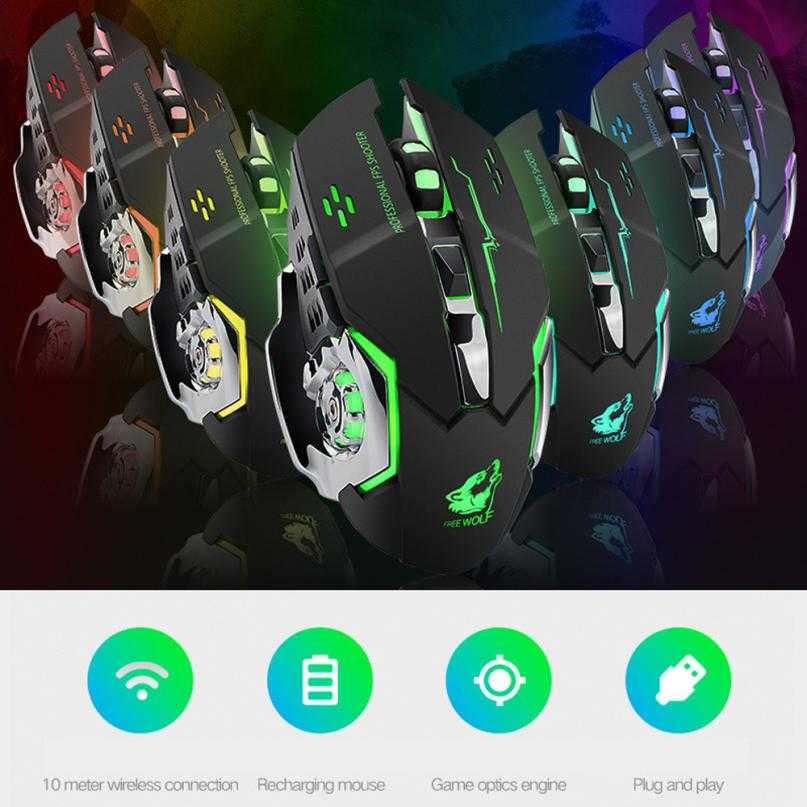 IDN TECH - Free Wolf Wireless Gaming Mouse LED Light 1800 DPI - X8