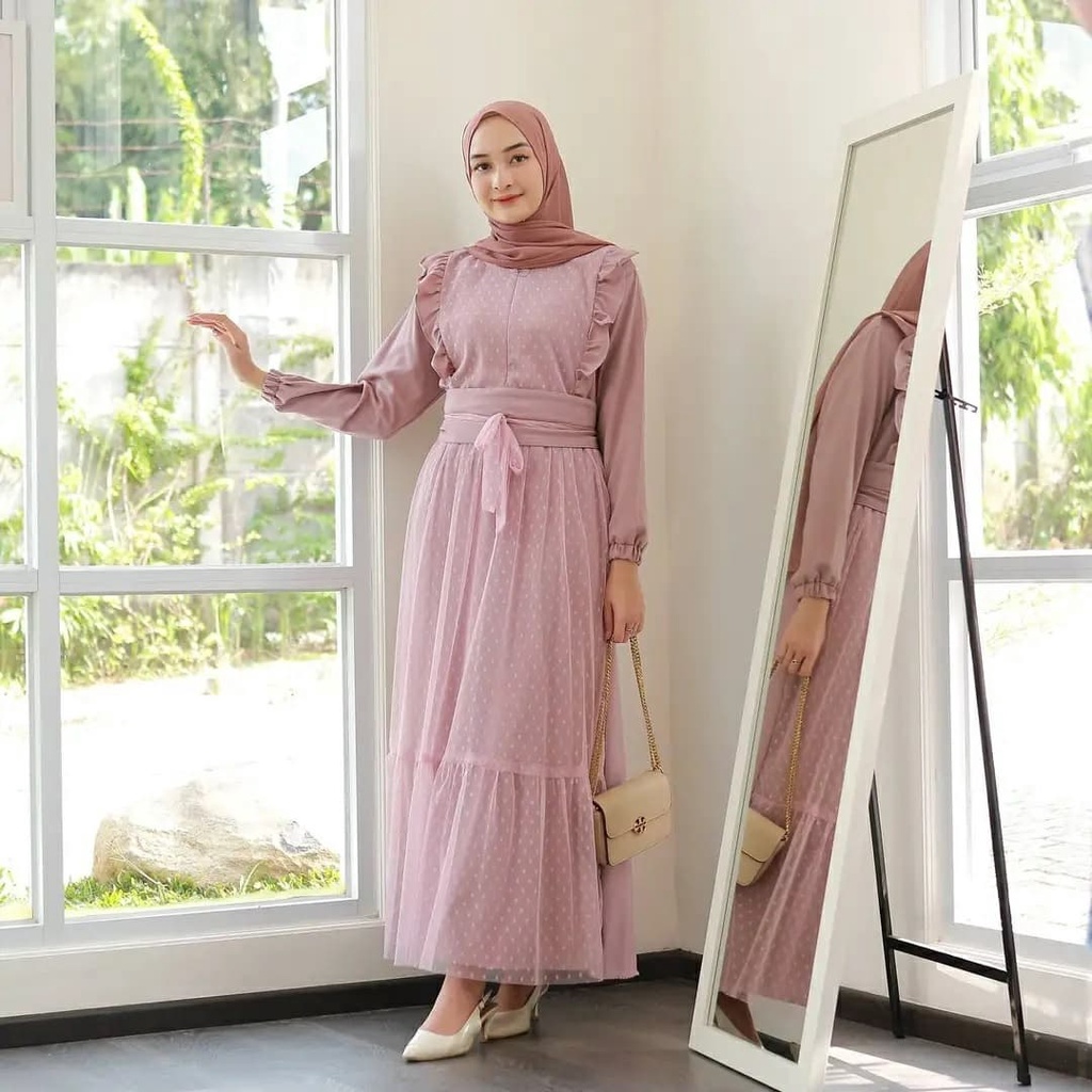 GAMIS WANITA TERBARU AMOR DRESS MC WOLLYCRAPE MIX TILE DOT LD 100 cm PB 138 cm RESLETING DEPAN / BUSUI GAMIS WANITA TERBARU 2023 KEKINIAN / DRESS WANITA JUMBO / MAXY DRESS WANITA KOREAN STYLE