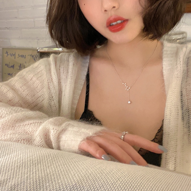 Kalung Liontin Bahan Titanium Steel Desain Bintang Galaksi Hias Kristalberlian Gaya Elegan Untuk Wanita