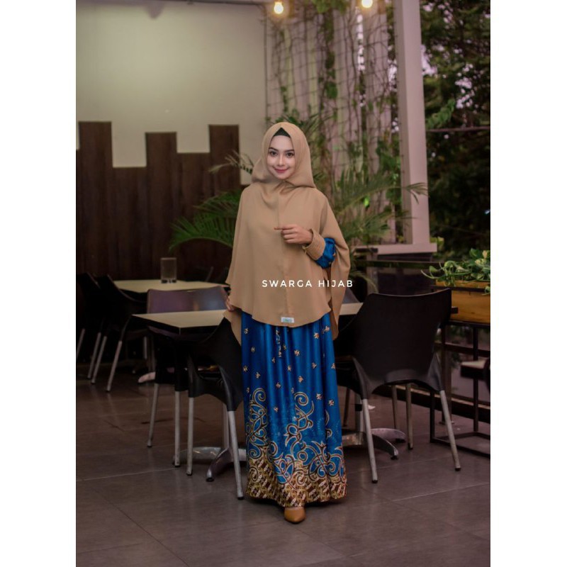Parling Laris Set Gamis Batik 03 Biru Elektrik By Swarga Hijab Murah Low Price