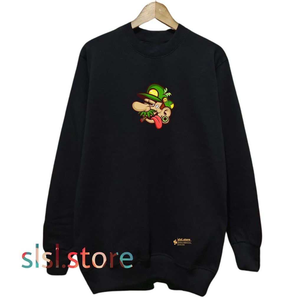 Sweater Crewneck Black Series Authentic Kasual List Super Mario Katun Original Distro Sweatshirt