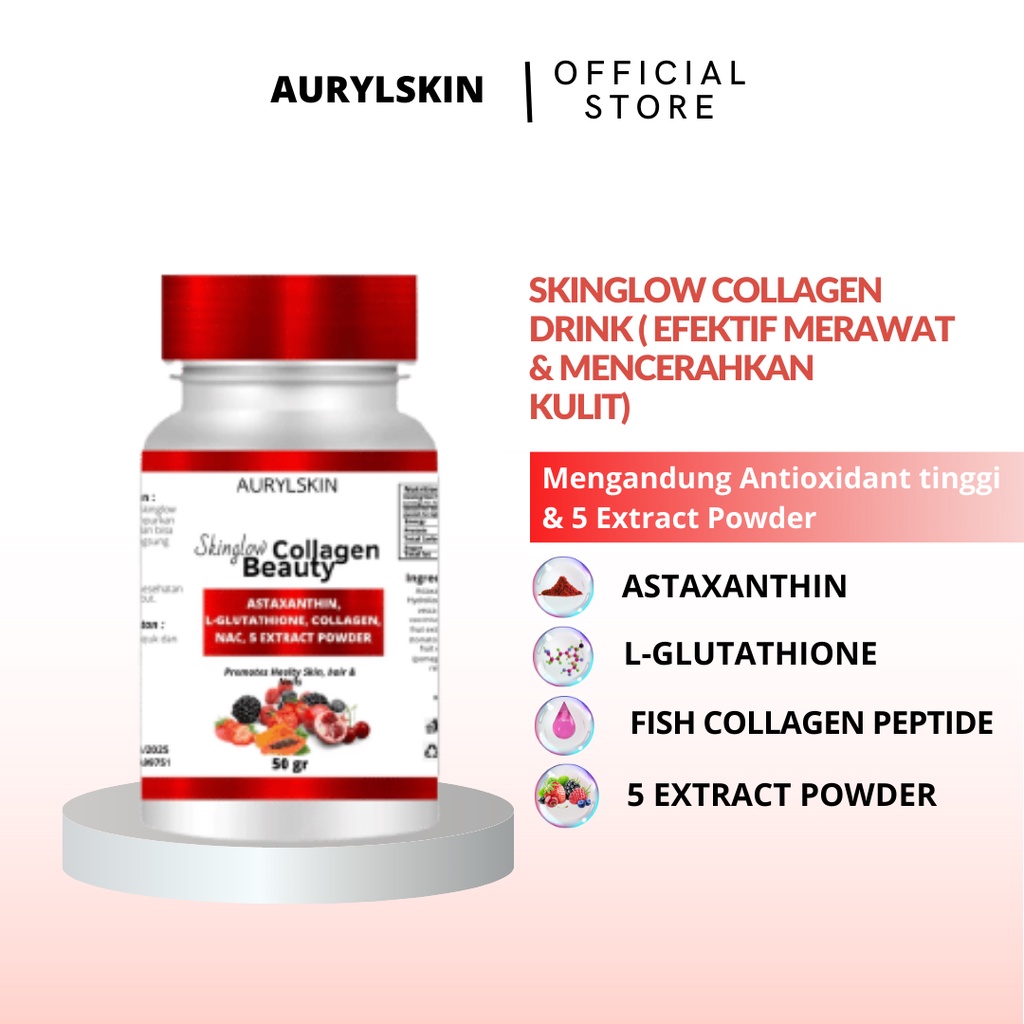 AURYLSKIN Skinglow Collagen Drink with Astaxanthin, L-Glutathione, Fish Collagen Peptide and 5 Extra