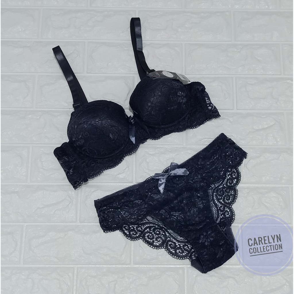 (BISA COD) BH Bra Set CD CC702 34-38 Push Up Bra / Bra Kawat / Bra Fashion / Bra Sexy / [ hitam ]
