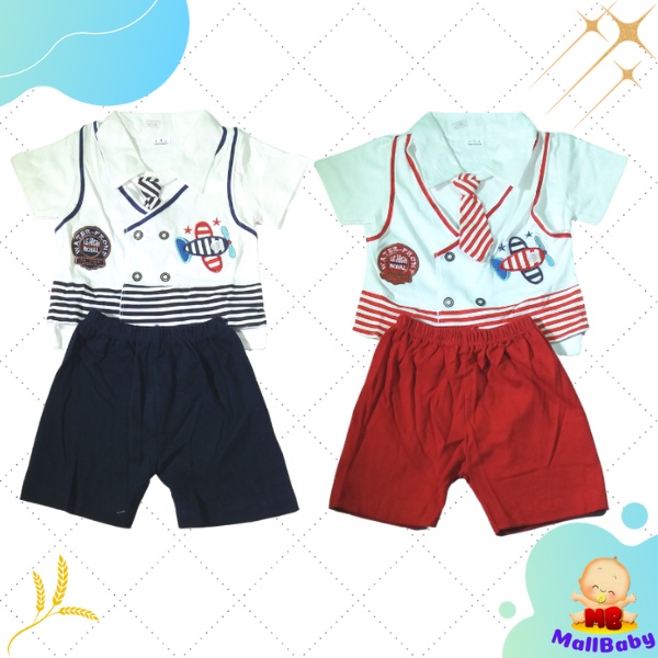 Baju Bayi Laki Laki 6-12 Bulan Setelan Baju Bayi Laki laki 1 Tahun Dasi Pilot