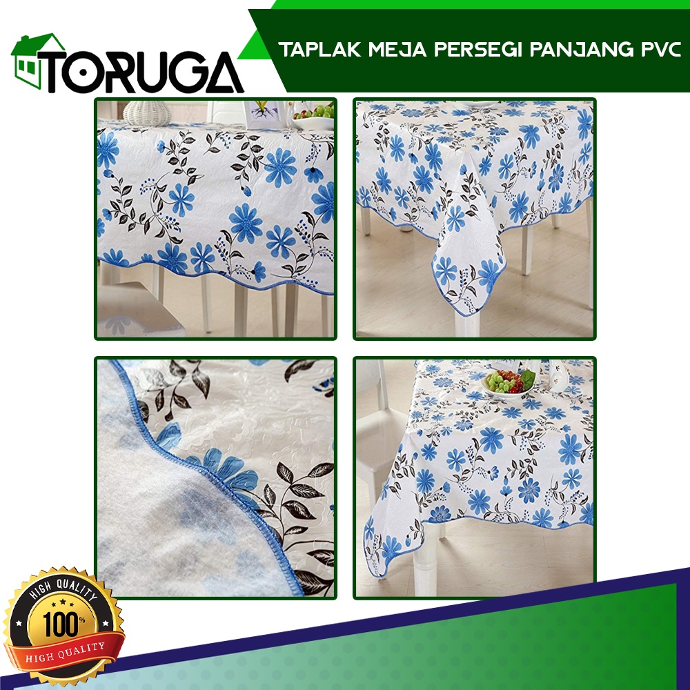 TAPLAK ALAS MEJA MAKAN TAMU PERSEGI ANTI AIR BAHAN PVC BUNGA 137 x 183cm