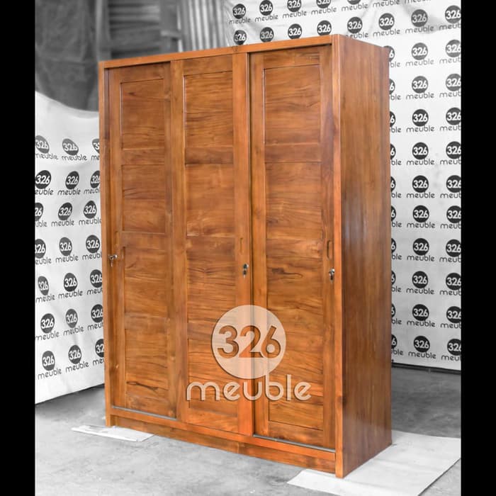 Lemari Pakaian Minimalis Jati 3 Pintu - Almari Pakaian Sliding Door