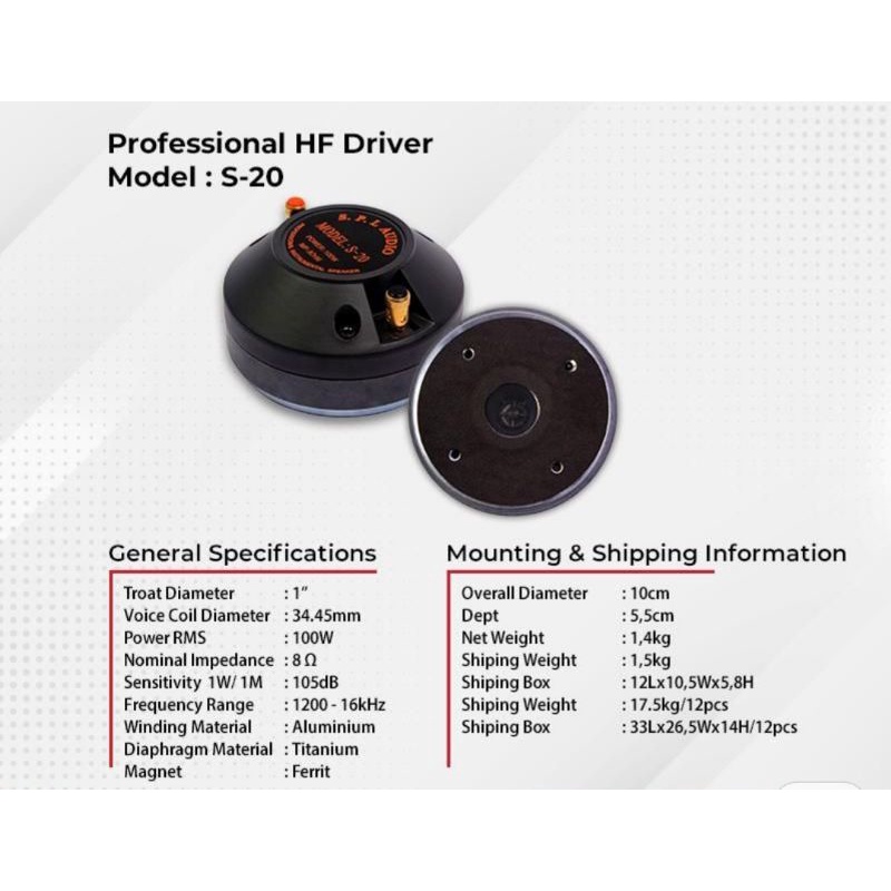 Driver Tweeter SPL AUDIO S 20