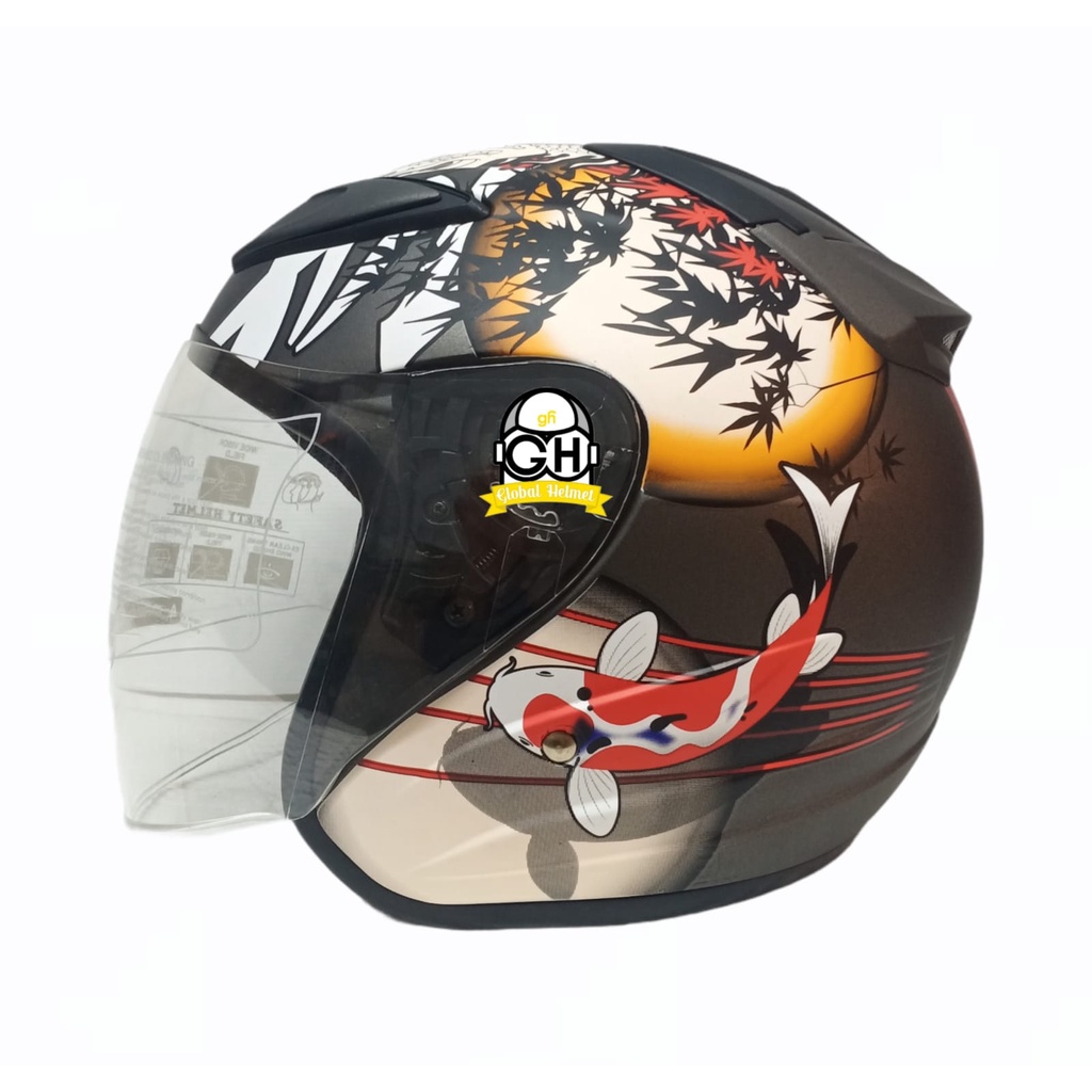 HELM NVR R-26 DRAGON KOI GUNMATE DOFF HALF FACE SINGLE VISOR HELM MURAH SNI HELM DEWASA DJMARU GALAXY R6 R1