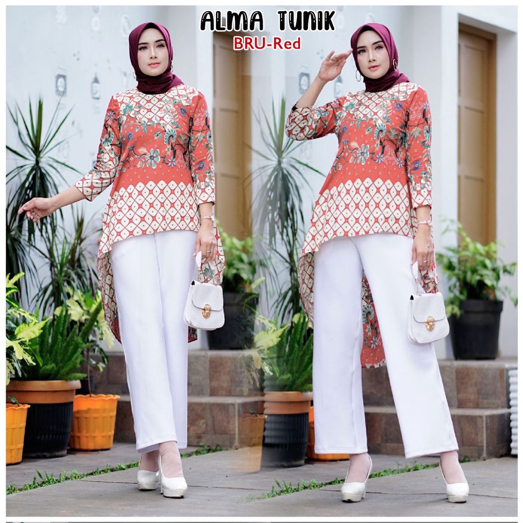 Pretty Batik ALMA Tunik Batik Model Penguin Lengan 7/8 - Atasan Wanita Hijab Style AllSize