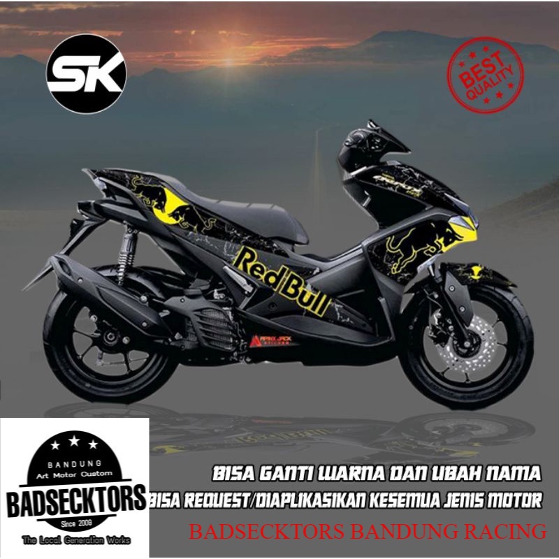 sticker decal full body Yamaha Aerox redbull hitam kuning keren