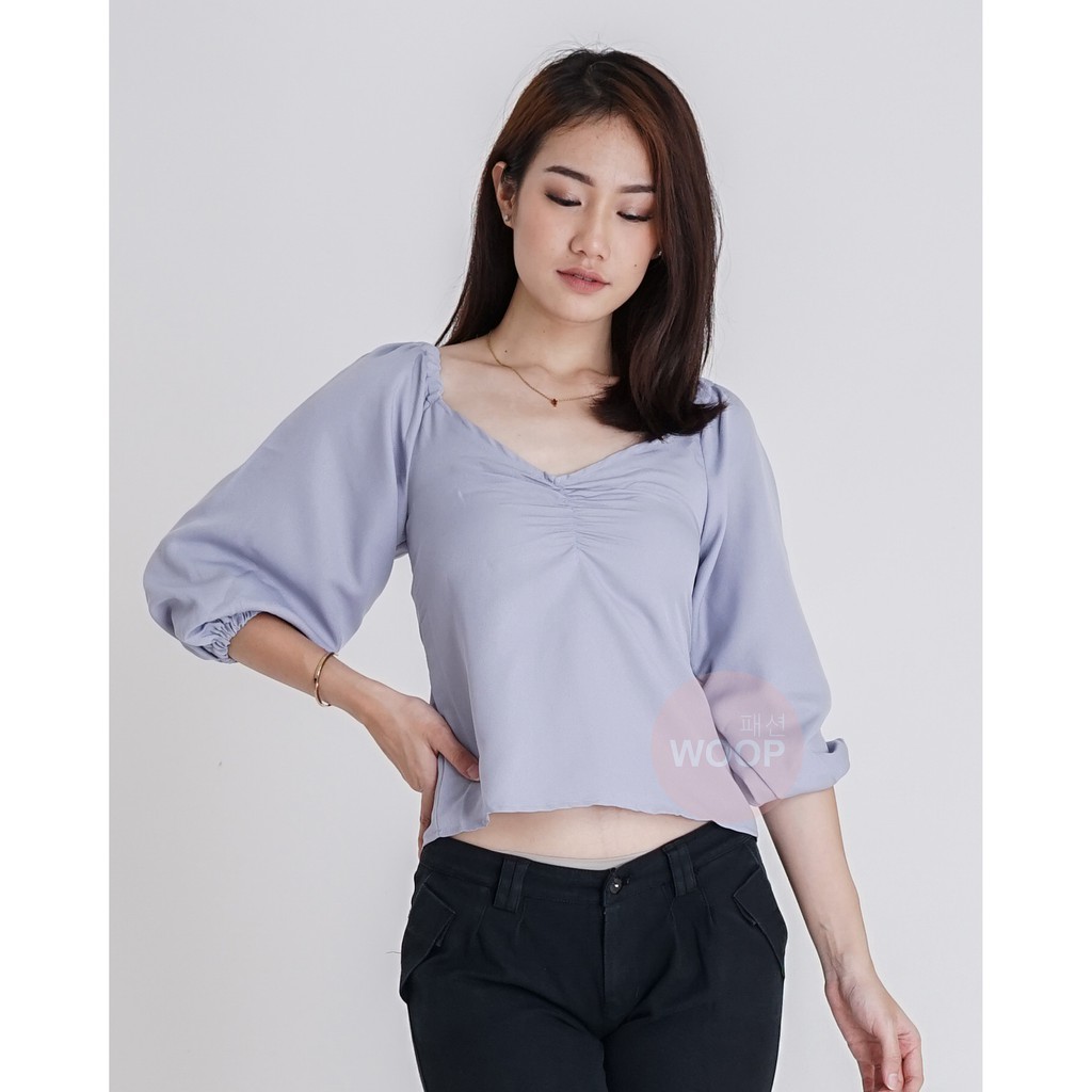 Vneck atasan wanita blouse serut