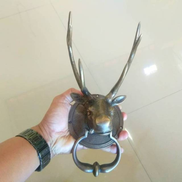 Door knocker / ketukan pintu kuningan antik motif menjangan Termurah