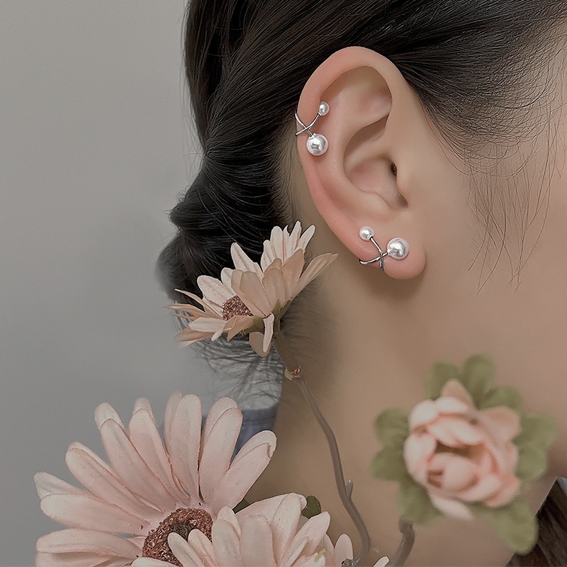 IFYOU Anting Klip Aksen Mutiara Bahan Metal Warna Silver Untuk Wanita