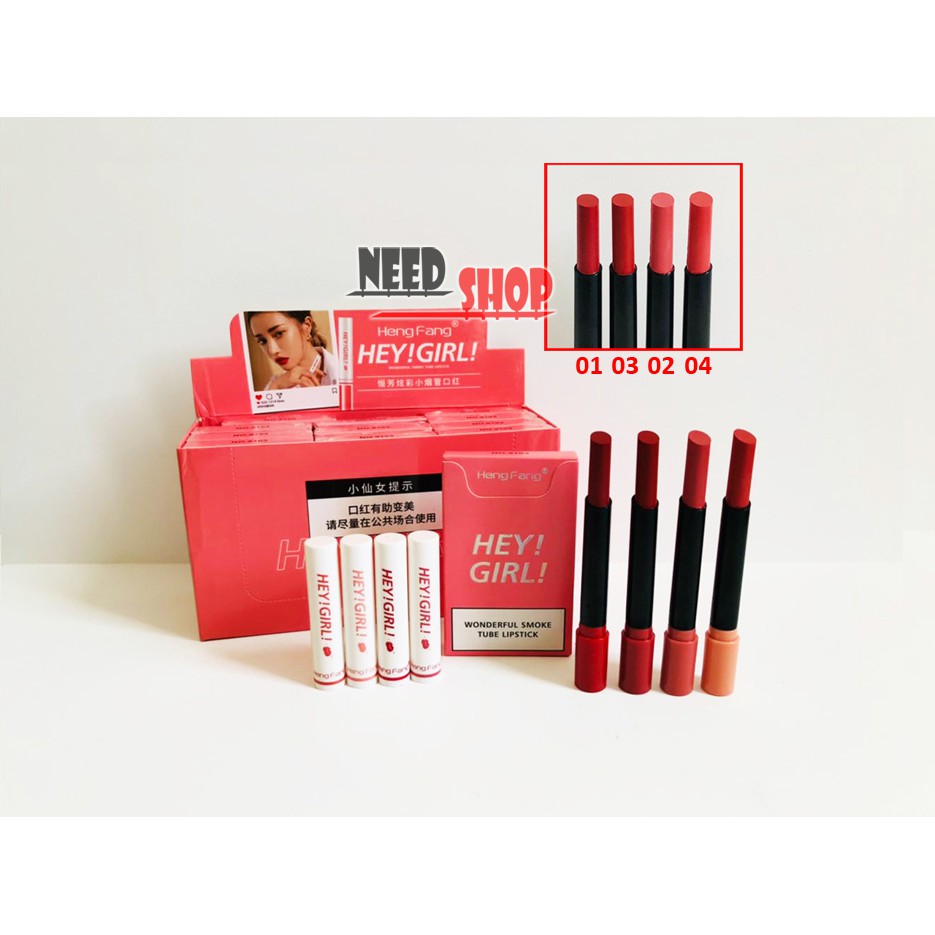 [PER BOX ISI 4 PCS] LIPSTIK HENG FANG HEY GIRL MATTE / SMOKE / ROKOK TUBE LIPSTICK 4 WARNA