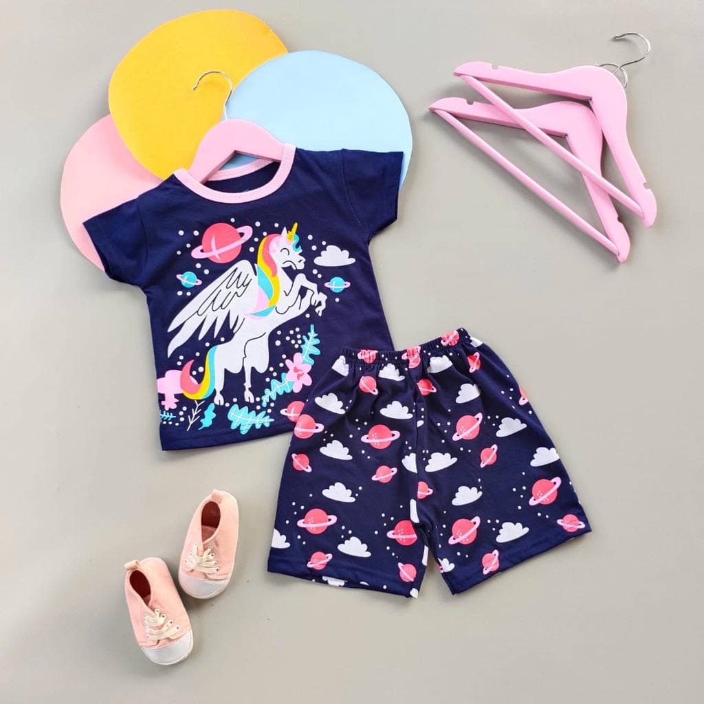 SETELAN BAJU TIDUR + CELANA PENDEK PIYAMA ANAK PEREMPUAN CEWEK - KARAKTER PEGASUS