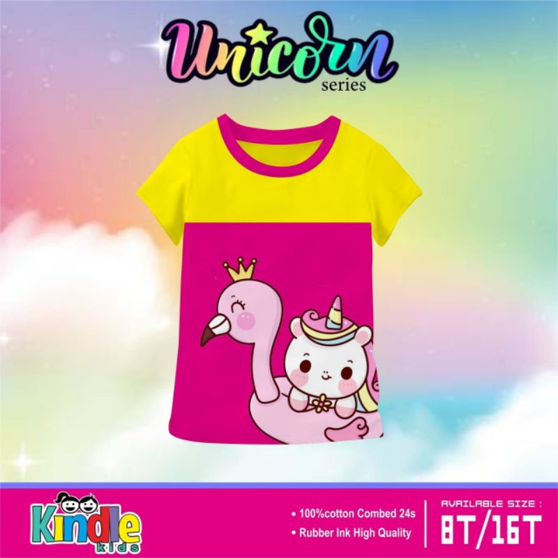 Kaos Anak Cewe Junior 7-14 Tahun Motif UNICORN kaos KINDLEKIDS KINDLEKIDZ