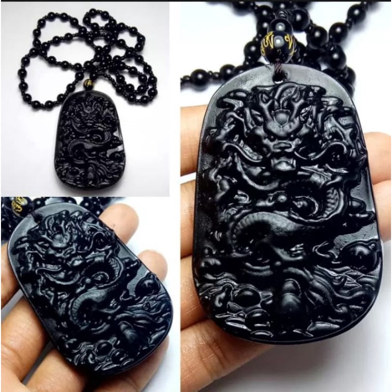 (BISA COD✅)KALUNG LIONTIN GIOK HITAM / KALUNG BLACK NAGA DRAGON TERMURAH