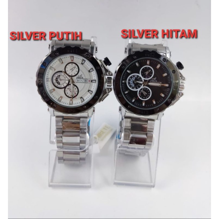 jam tangan mirete original rantai cowok silver tgl & hari aktif