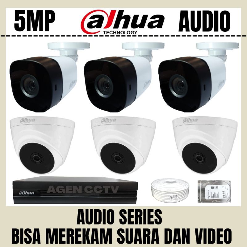 PAKET CCTV DAHUA 5MP 8 CHANNEL 6 KAMERA AUDIO BISA MEREKAM SUARA DAN VIDEO