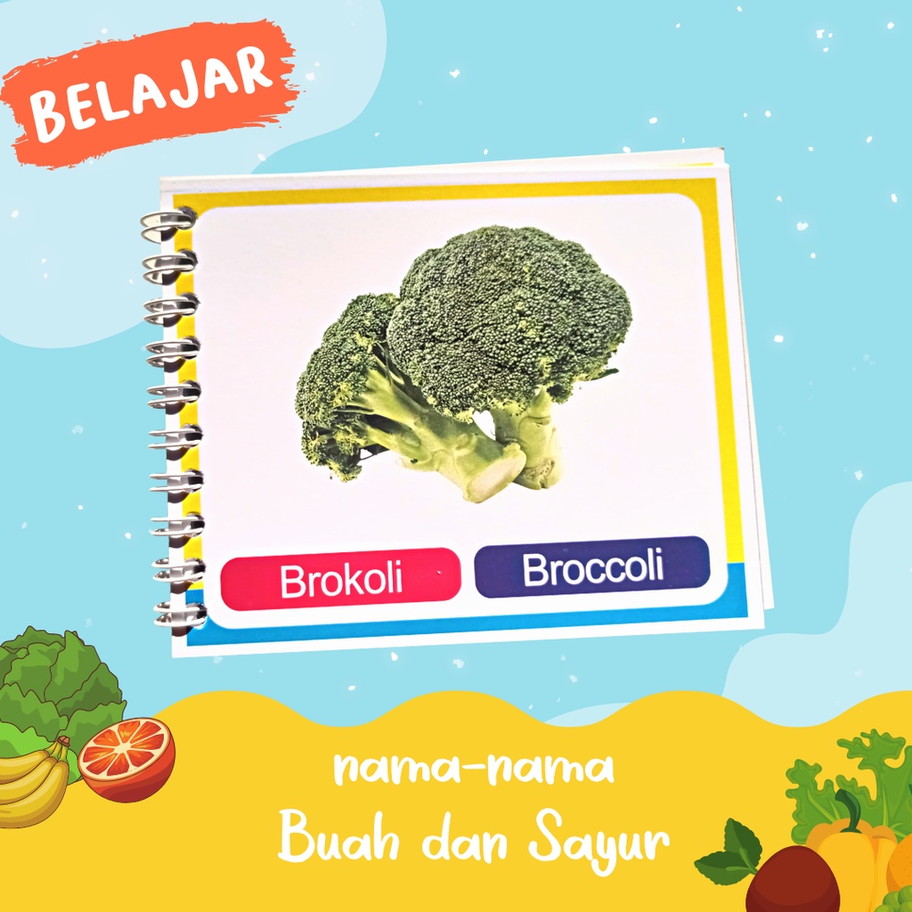 Flashcard sayur dan buah | Mengenal sayur dan buah | Buku Paud