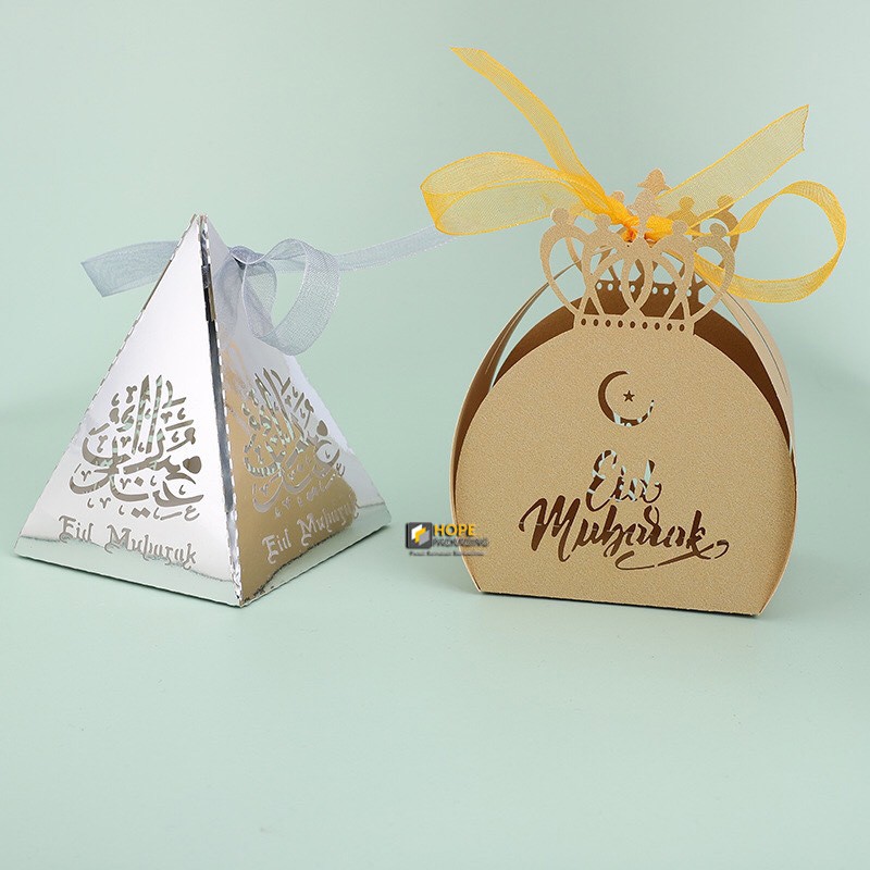 5PCS Gift Box Laser Cut Candy Eid Mubarak Lebaran Piramid dan Crown