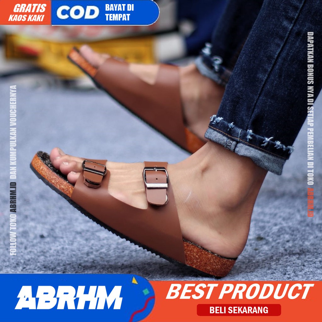 ABRHM x KENCI Sandal Slide Pria Sandal Slop Pria Kulit Pu Ori Distro Sendal Selop Cowok / Cowo Keren