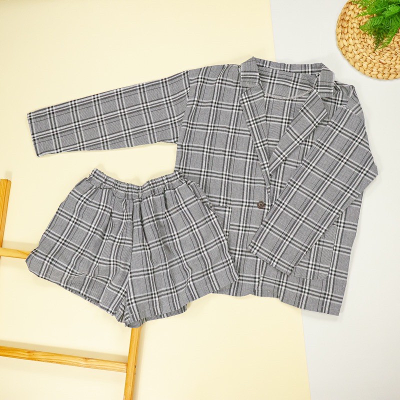 Setelan Blazer Kotak Celana Pendek / Setelan Blazer Casual / Blazer Wanita Impor