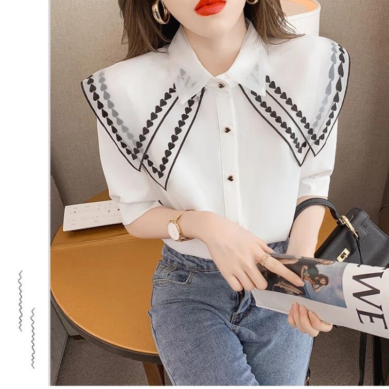 MDLV ~ 2170# Marilia Double Collar Shirt Atasan Blouse Korea Fashion Import