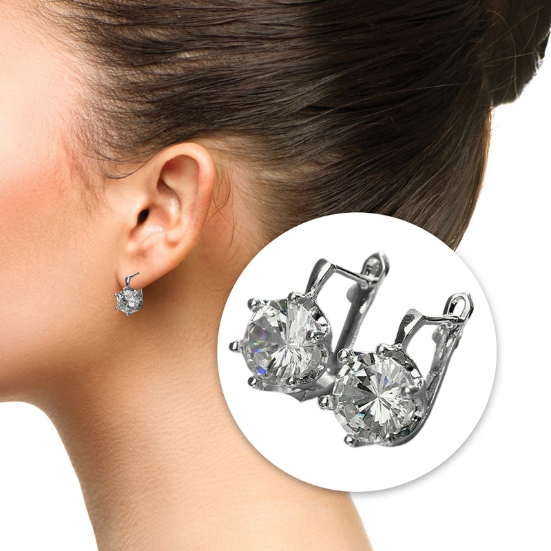 Anting Hoop Cubic Zirconia Bentuk Bulat Warna Silver Untuk Wanita