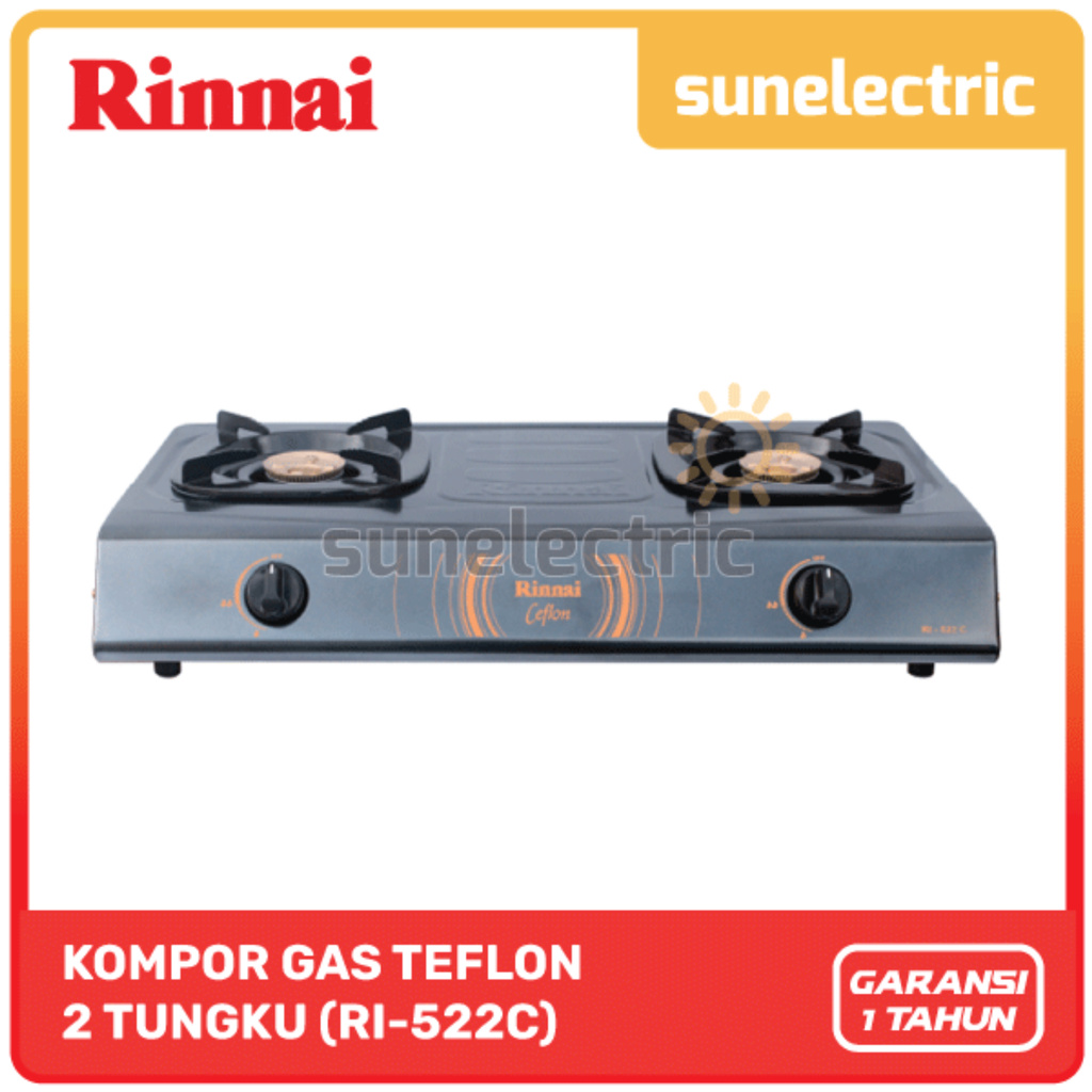 Rinnai RI 522 C Kompor Gas Stove 2 Tungku Teflon RI-522 C / RI522 C / RI 522C / RI522C / RI-522C - H