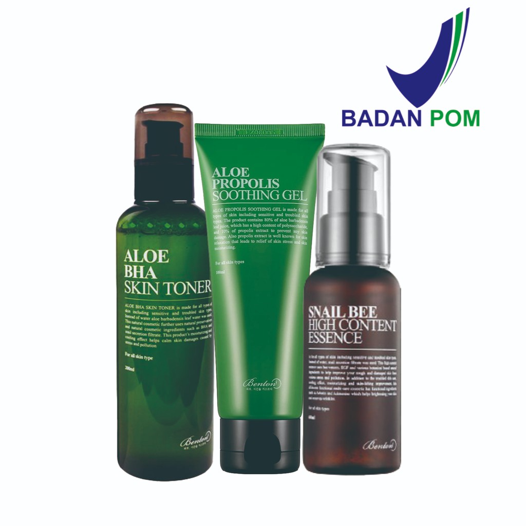 [BPOM] Benton Snail Bee High Content Essence - Aloe Propolis Soothing Gel - Aloe BHA Skin Toner