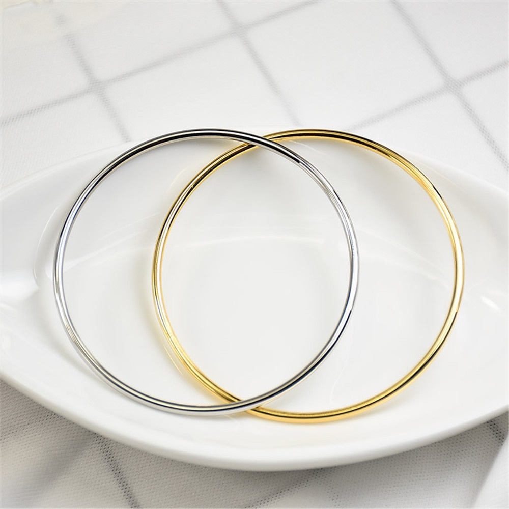 aaoottuuoo5.id Cod   Women's Simple Gold Silver Titanium Steel 2 Mm Coil Round Bangle Couple Closed Bracelet