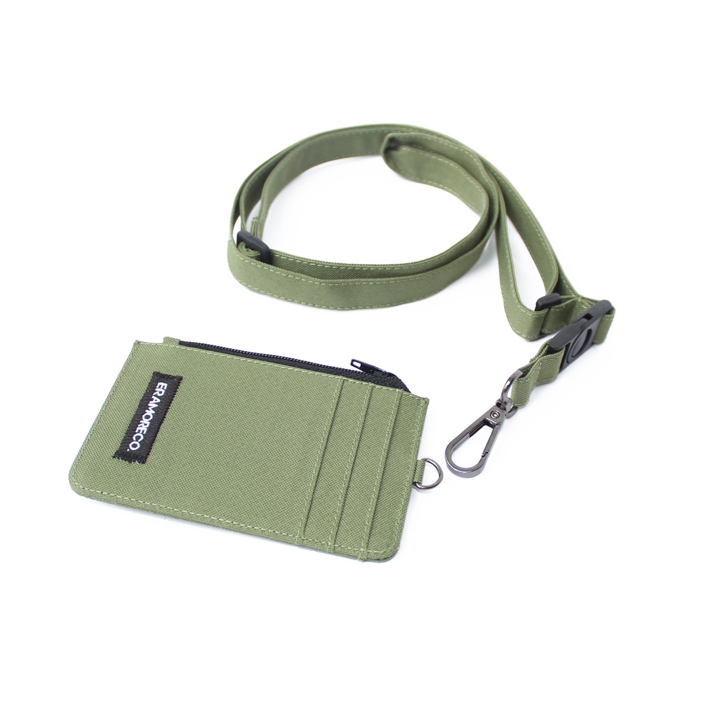 EMID106 name tag gantungan dompet ID card holder tali lanyard zipper kartu hijau army