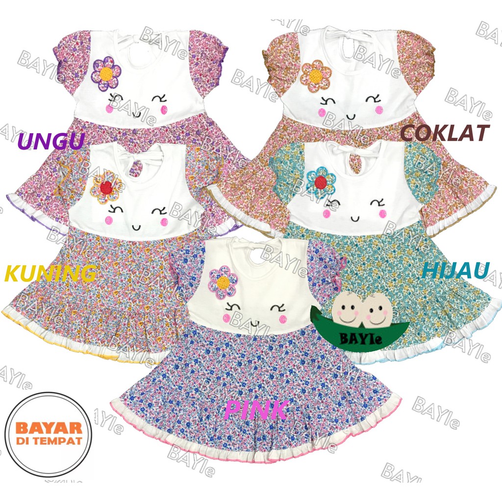 BAYIe - Baju bayi/Anak Perempuan Dress motif SMILE PLANET KIDS usia 0 -12 bulan / Pakaian anak Cewek