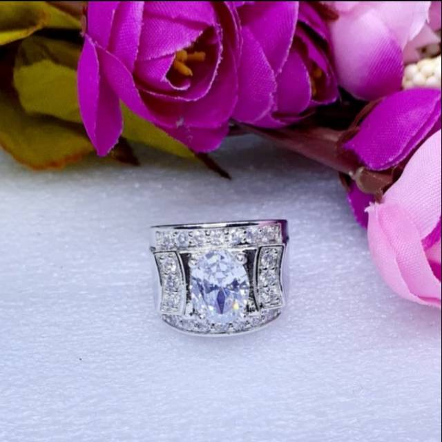 CINCIN PRIA WANITA LAPIS EMAS PUTIH BATU BESAR ZIRCON - GD092