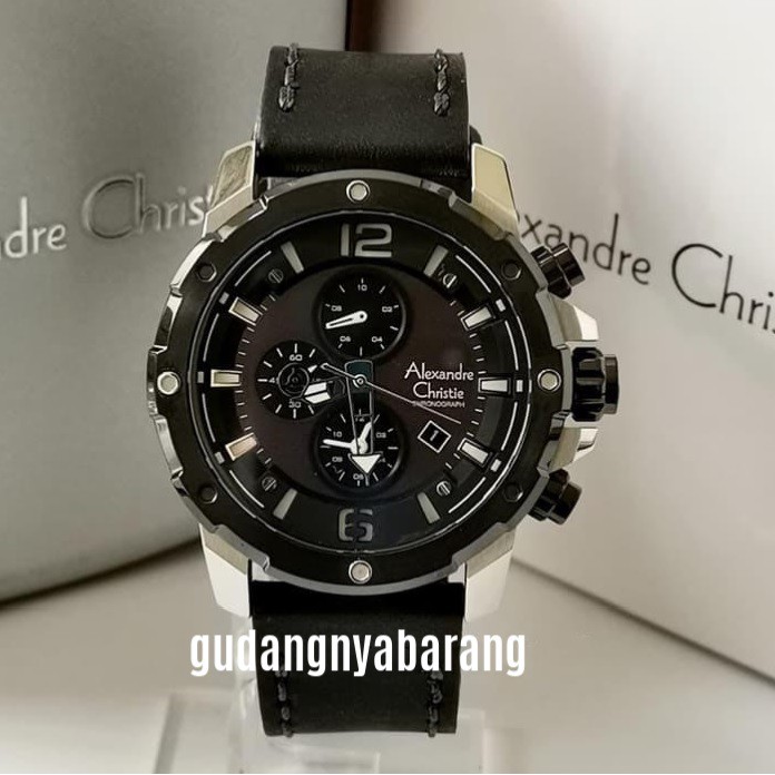 JAM TANGAN PRIA - LAKI - COWOK ALEXANDRE CHRISTIE AC 6410 LEATHER KULIT BLACK HITAM SILVER ORIGINAL