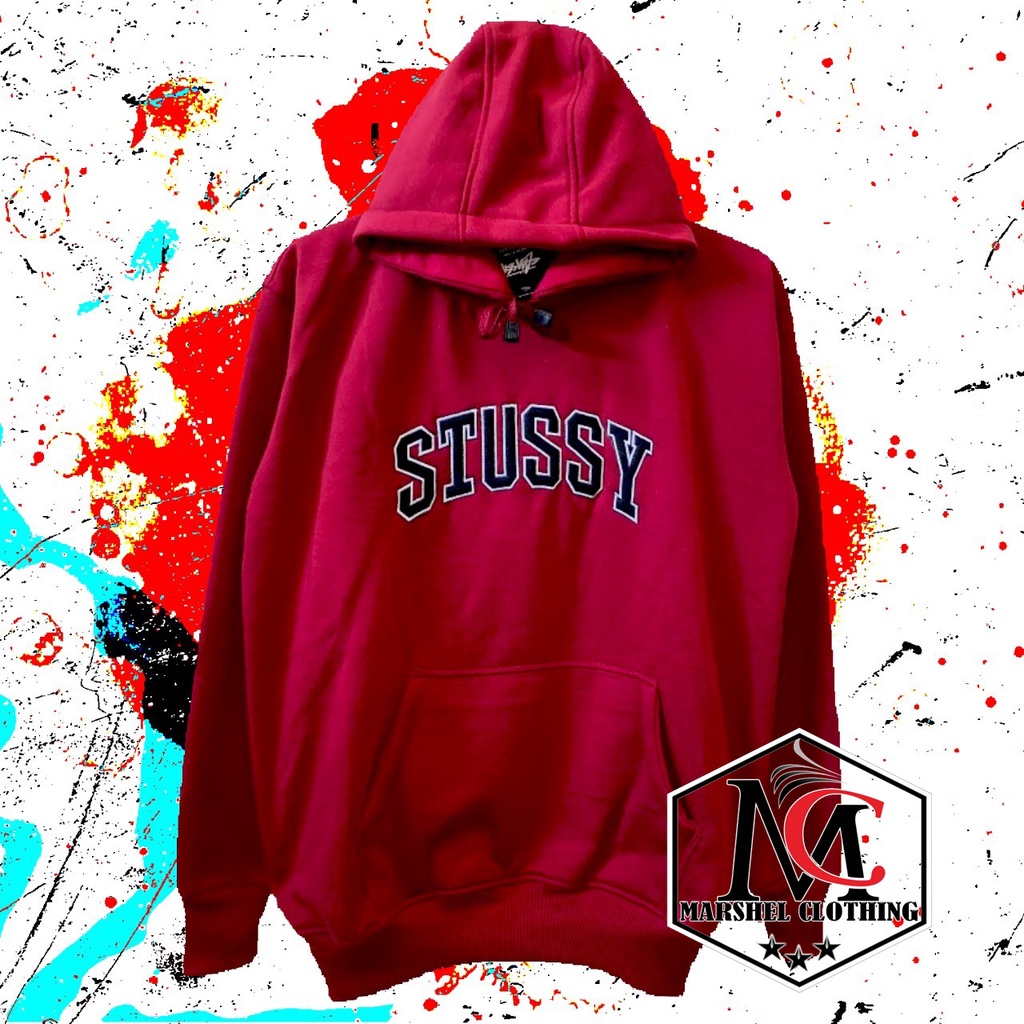 RCL - Jaket Pria Motif Stussy Hoodie Jumbo FULL BORDIR Merah Maroon - Biru Navy - Black L XL XXL