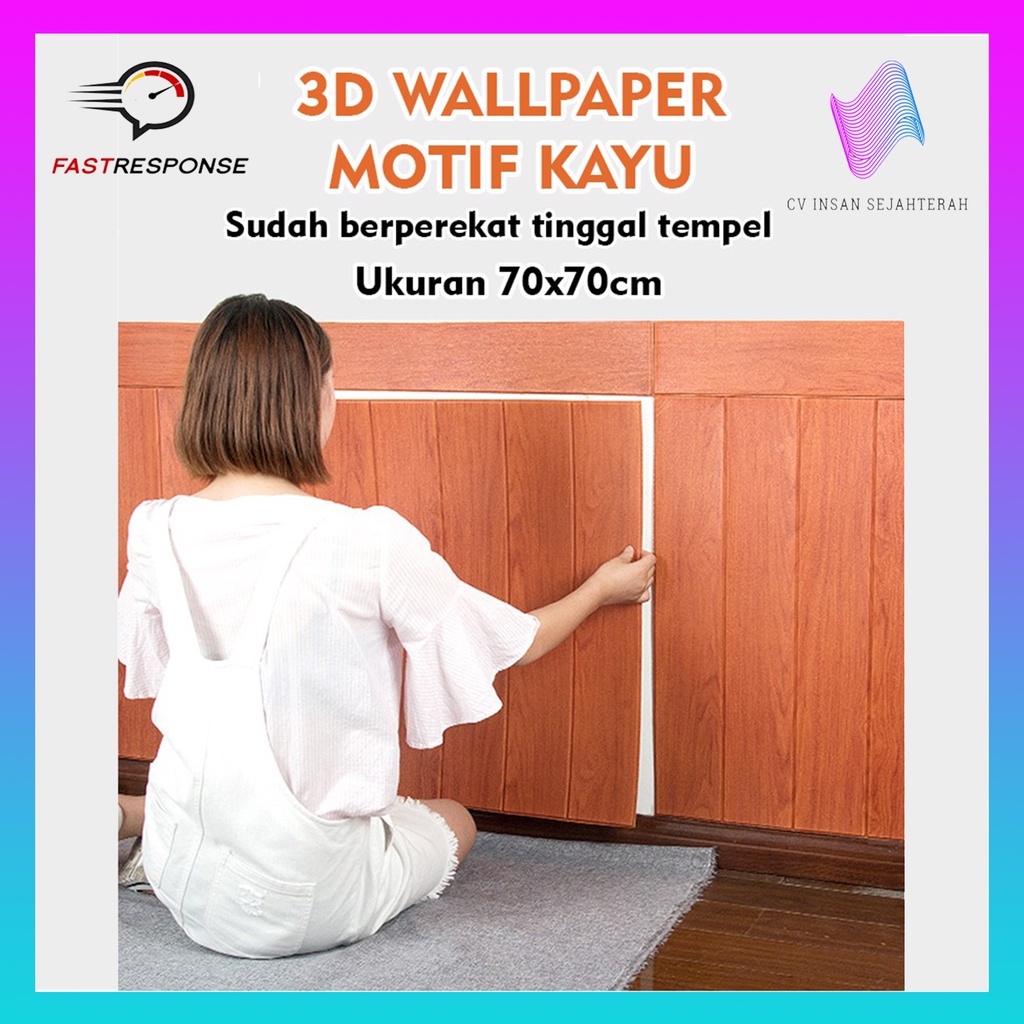 wallpaper 3d foam motif kayu 70x70cm