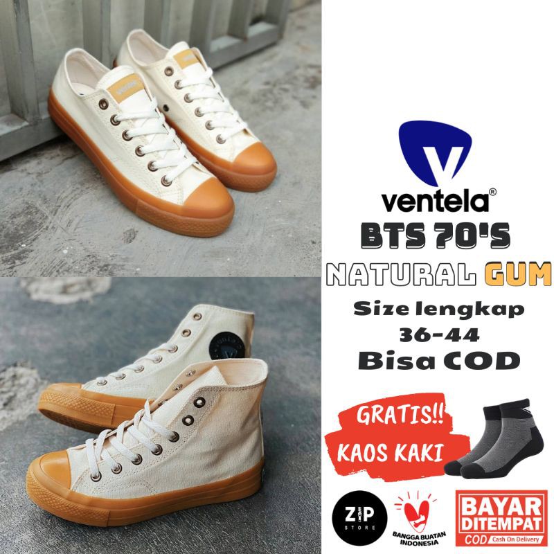 SEPATU VENTELA BTS 70'S NATURAL GUM LOW HIGH ORIGINAL SNEAKER VENTELA BTS WHITE GUM PUTIH GUMSOLE