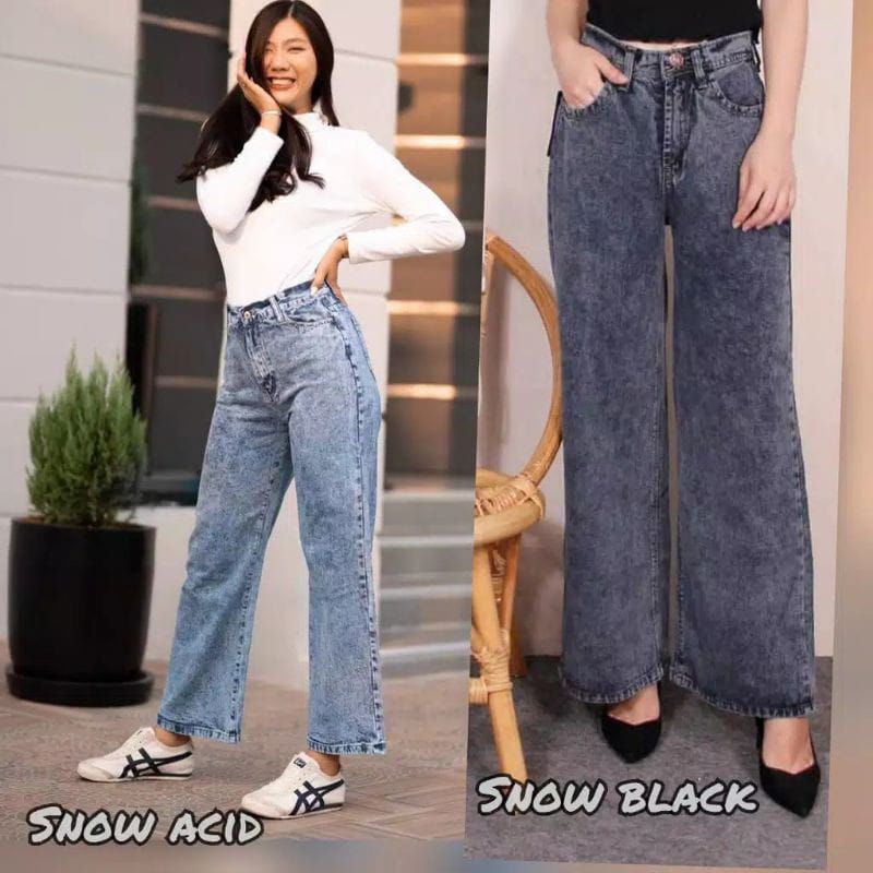 Highwaist Kulot Jeans Wanita Loose