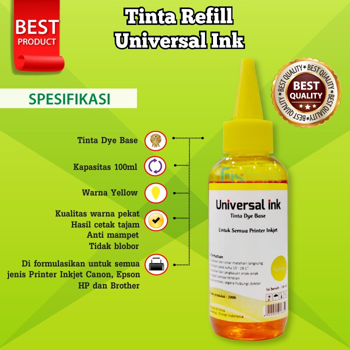 Tinta refill Tabung 100ml Black Universal CNON XP EPSN BRTHR