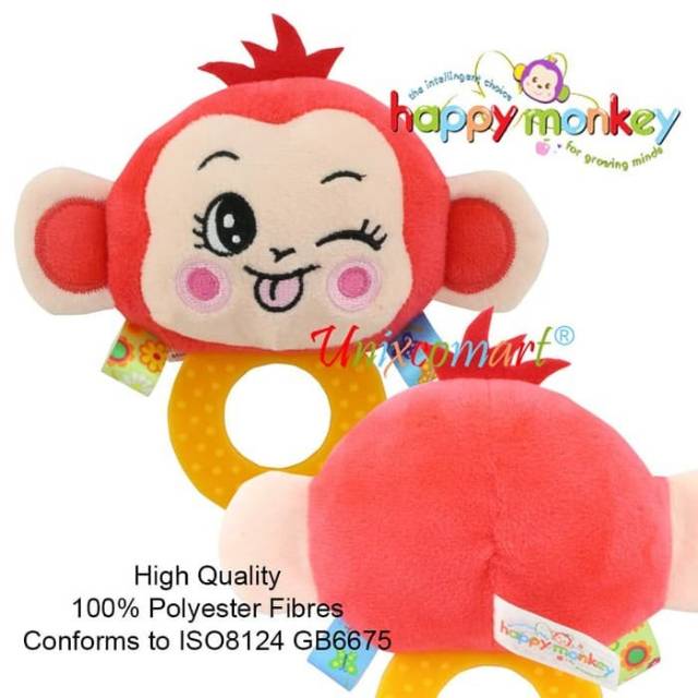 HAPPY MONKEY Rattle Tangan dan Teether Hand Rattle Mainan Bayi