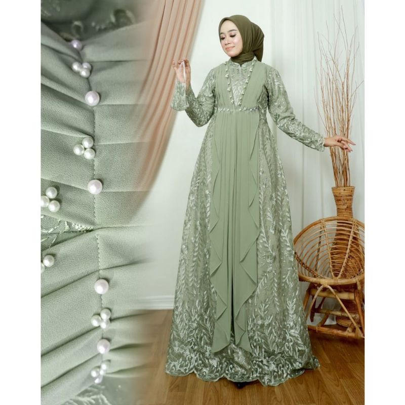(NEW) VHANIA Dress - Bisa COD Baju Gamis Dress Brukat Brokat Mutiara Remaja Wanita Perempuan Ibu Mus